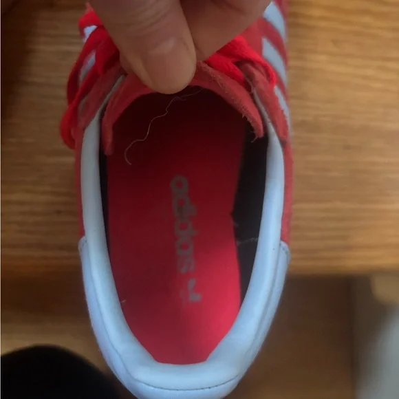 adidas Red Suede Sneakers with Light Blue Stripes-Samba - Picture 3 of 4